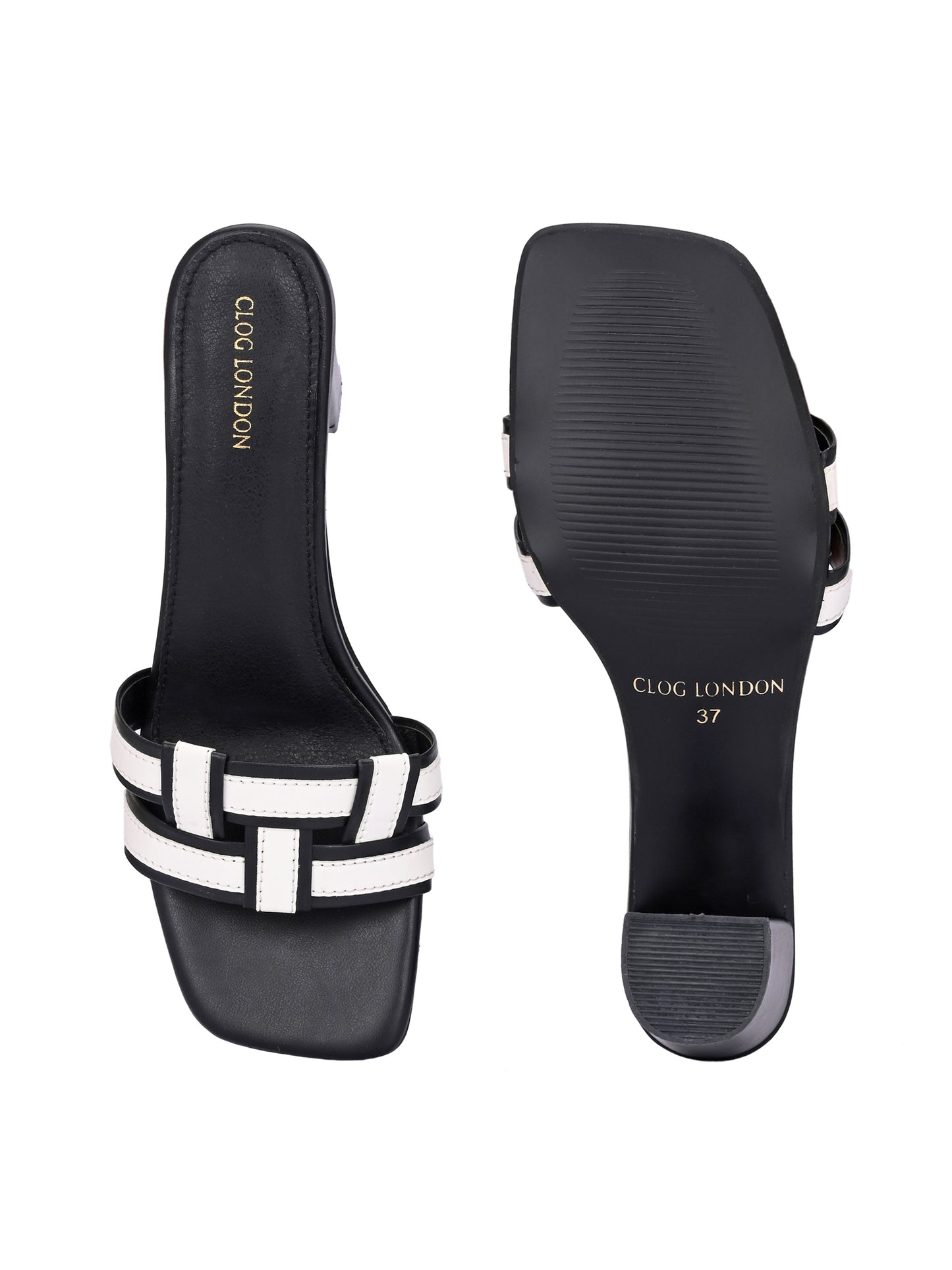 Women Black & White Slim Heels Sandals
