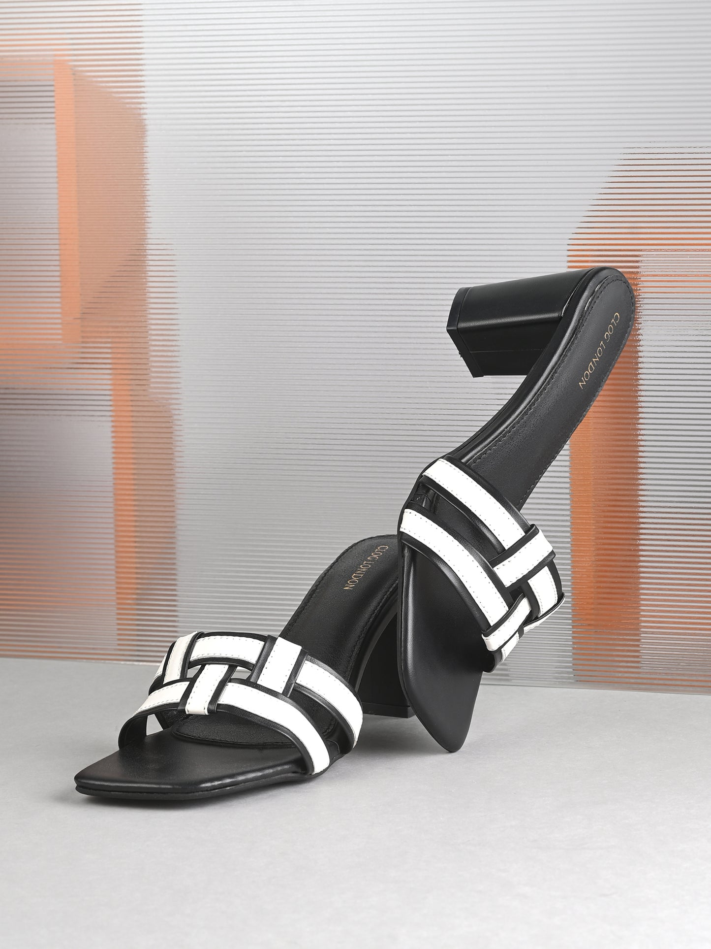 Women Black & White Slim Heels Sandals