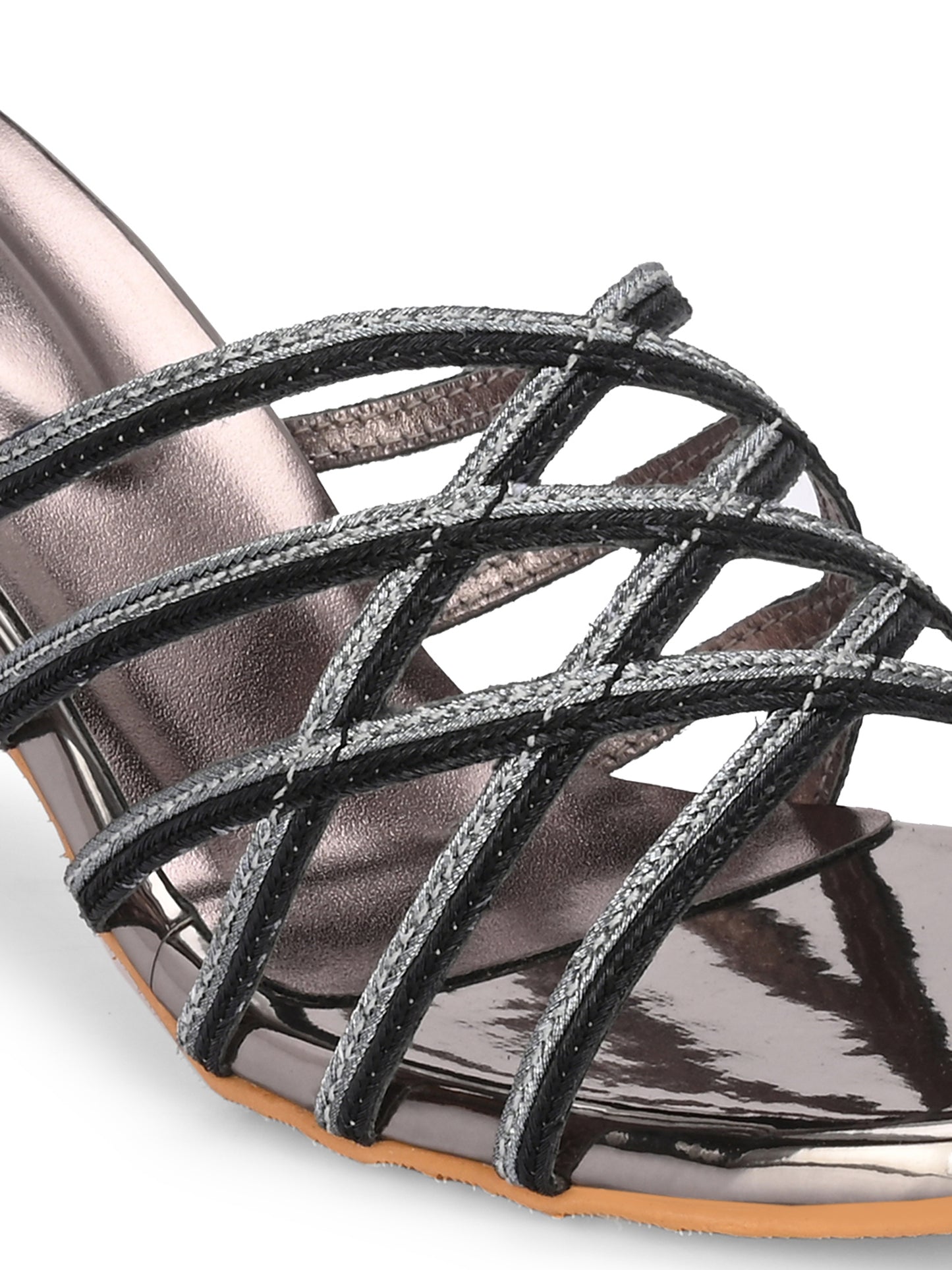 Women Glosy black Heels Sandals