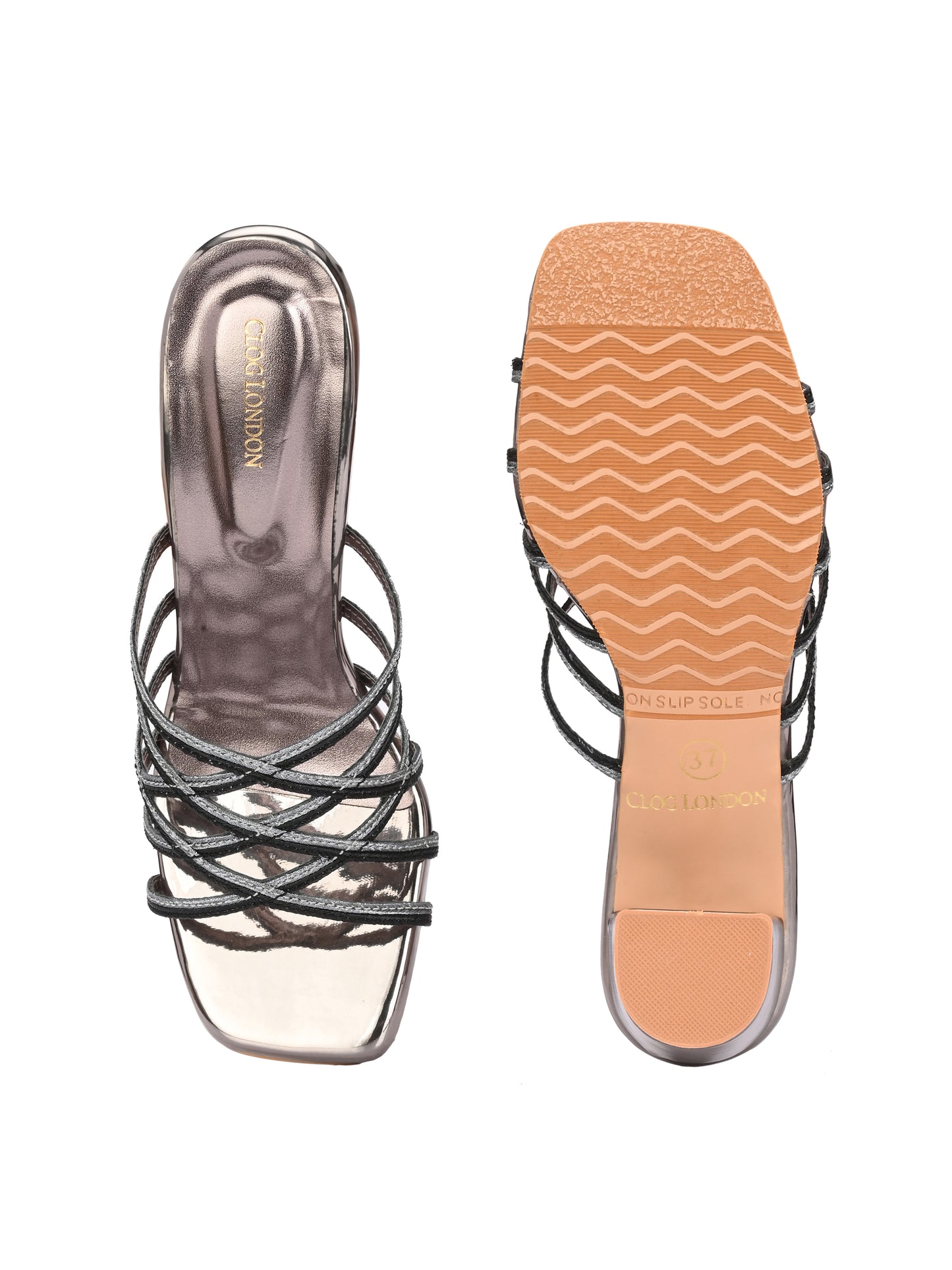 Women Glosy black Heels Sandals