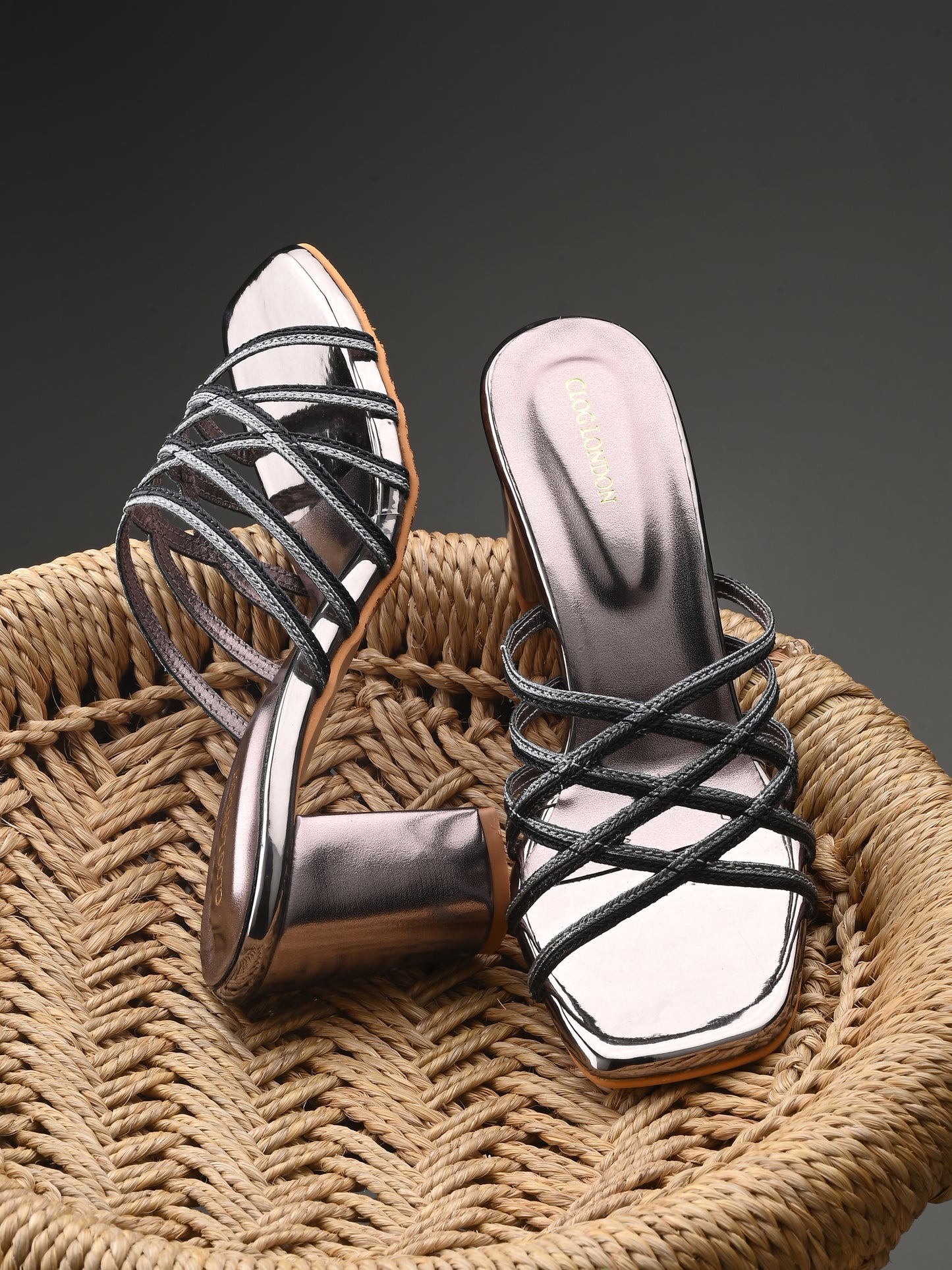 Women Glosy black Heels Sandals