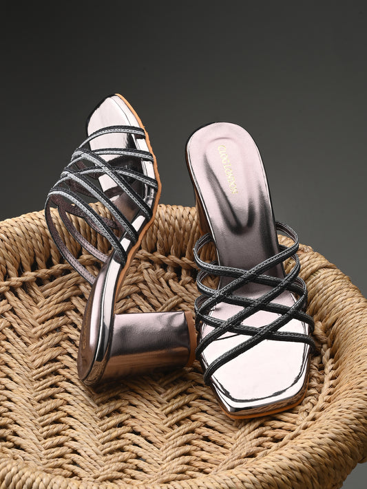 Women Glosy black Heels Sandals