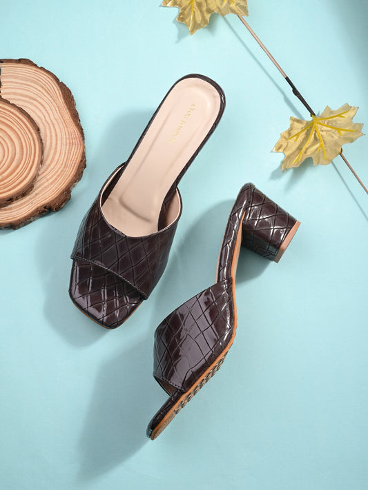 Women Brown Open Toe Block Heels Sandals