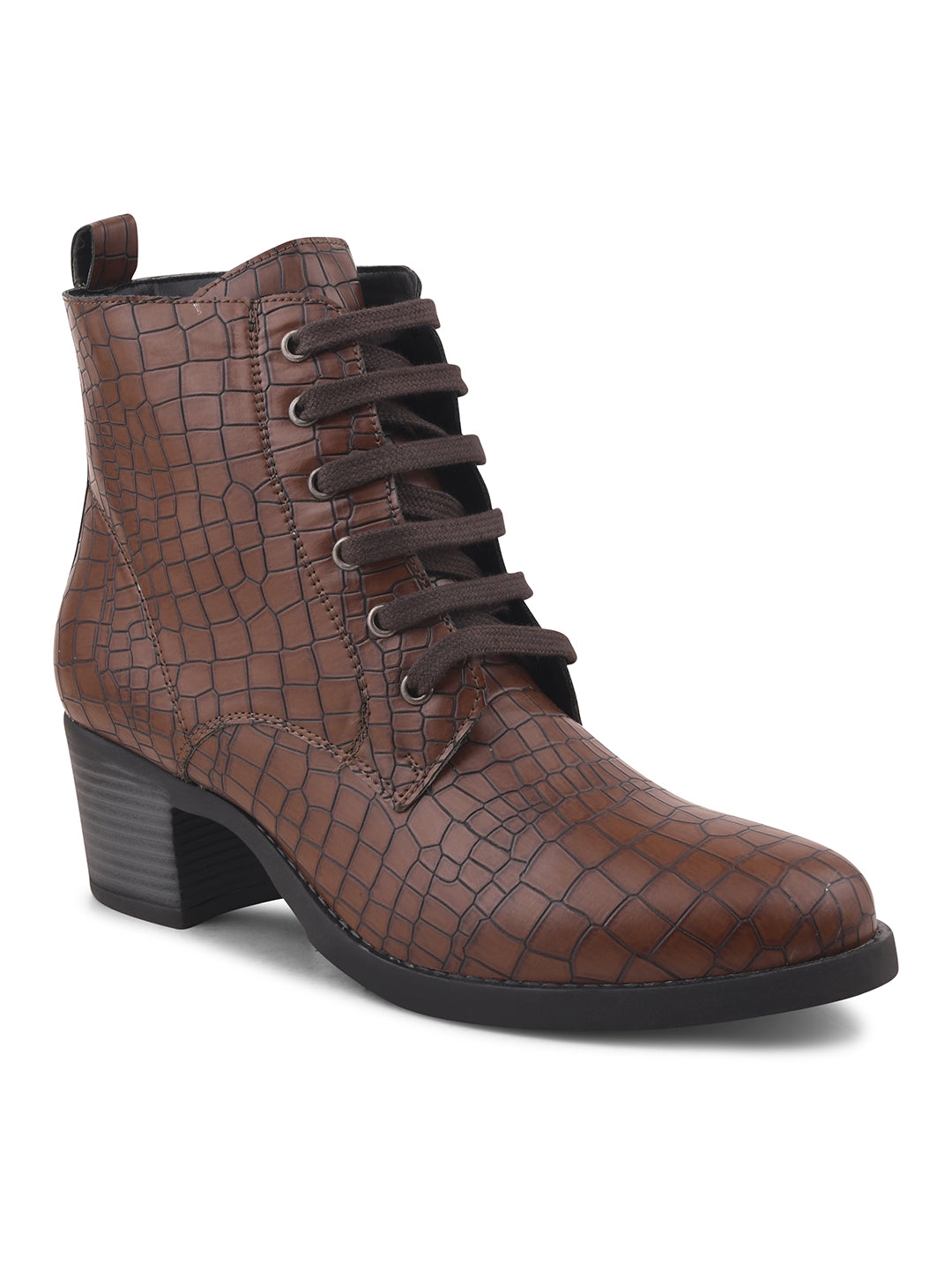 Women Black Lace-up-Ankle Boots