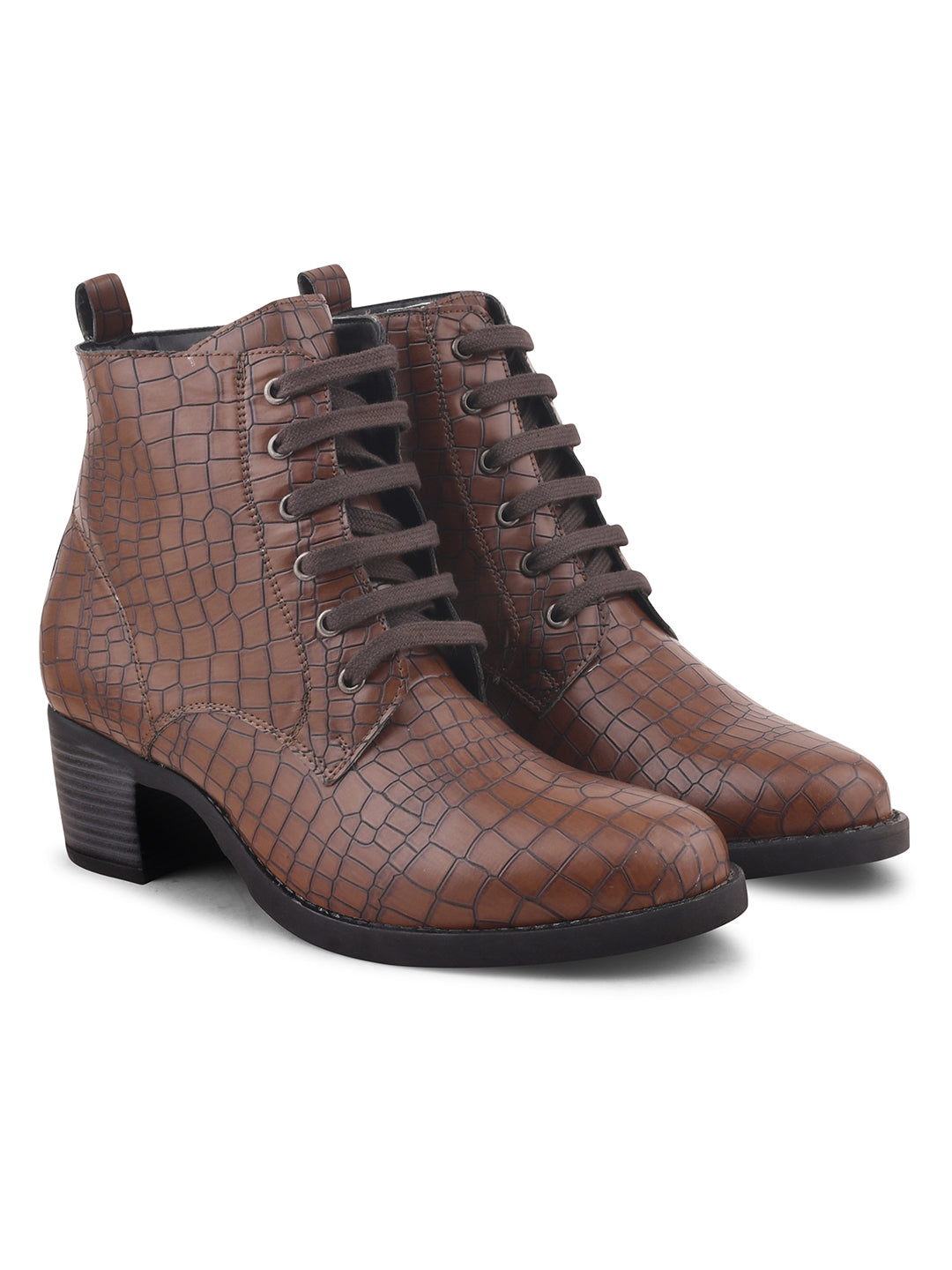 Women Black Lace-up-Ankle Boots