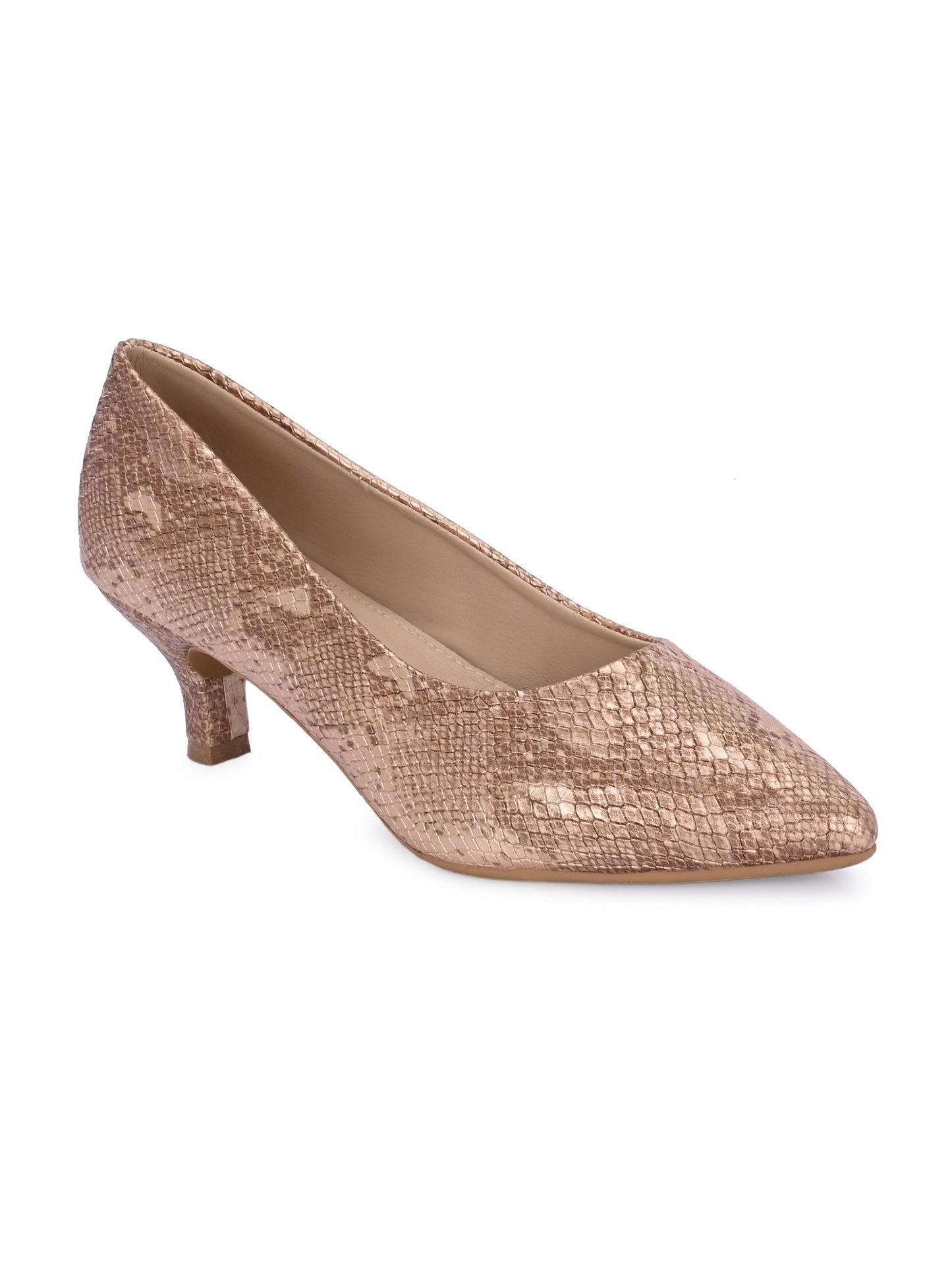 Women Pumps Copper Printed Pointed Toe Block Heeled Sandals