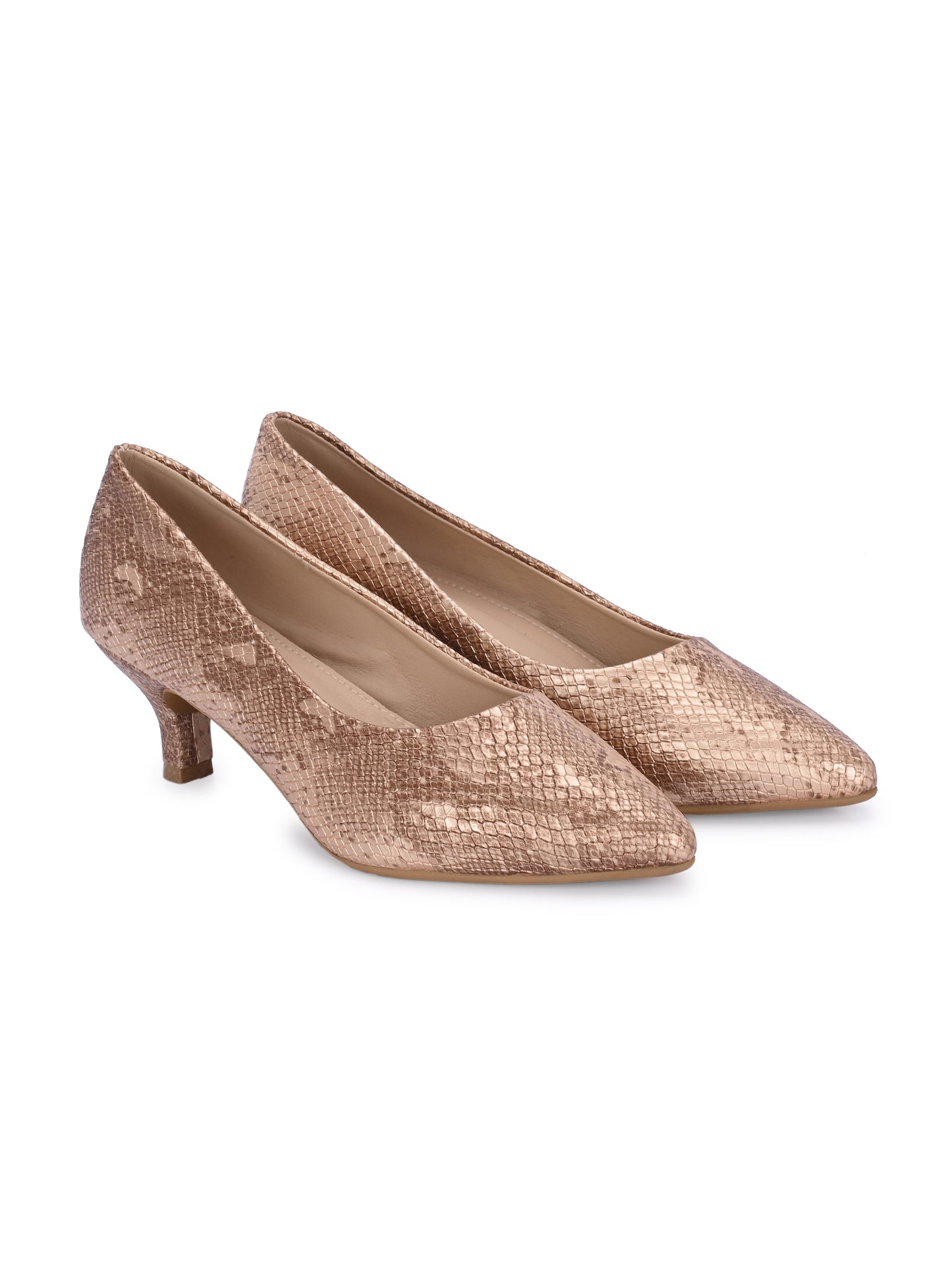 Women Pumps Copper Printed Pointed Toe Block Heeled Sandals