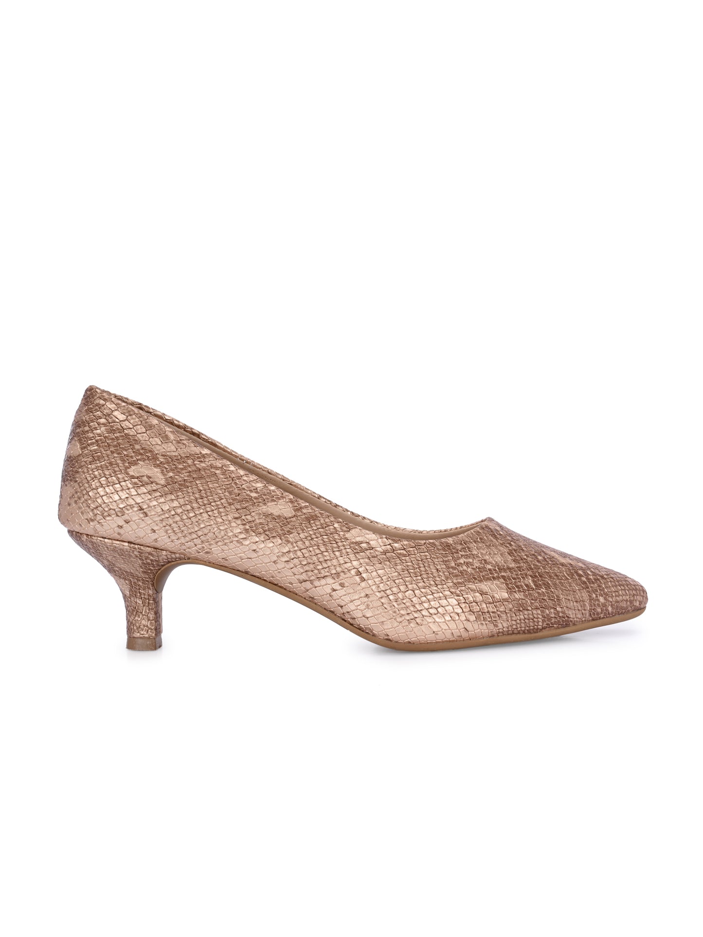 Women Pumps Copper Printed Pointed Toe Block Heeled Sandals