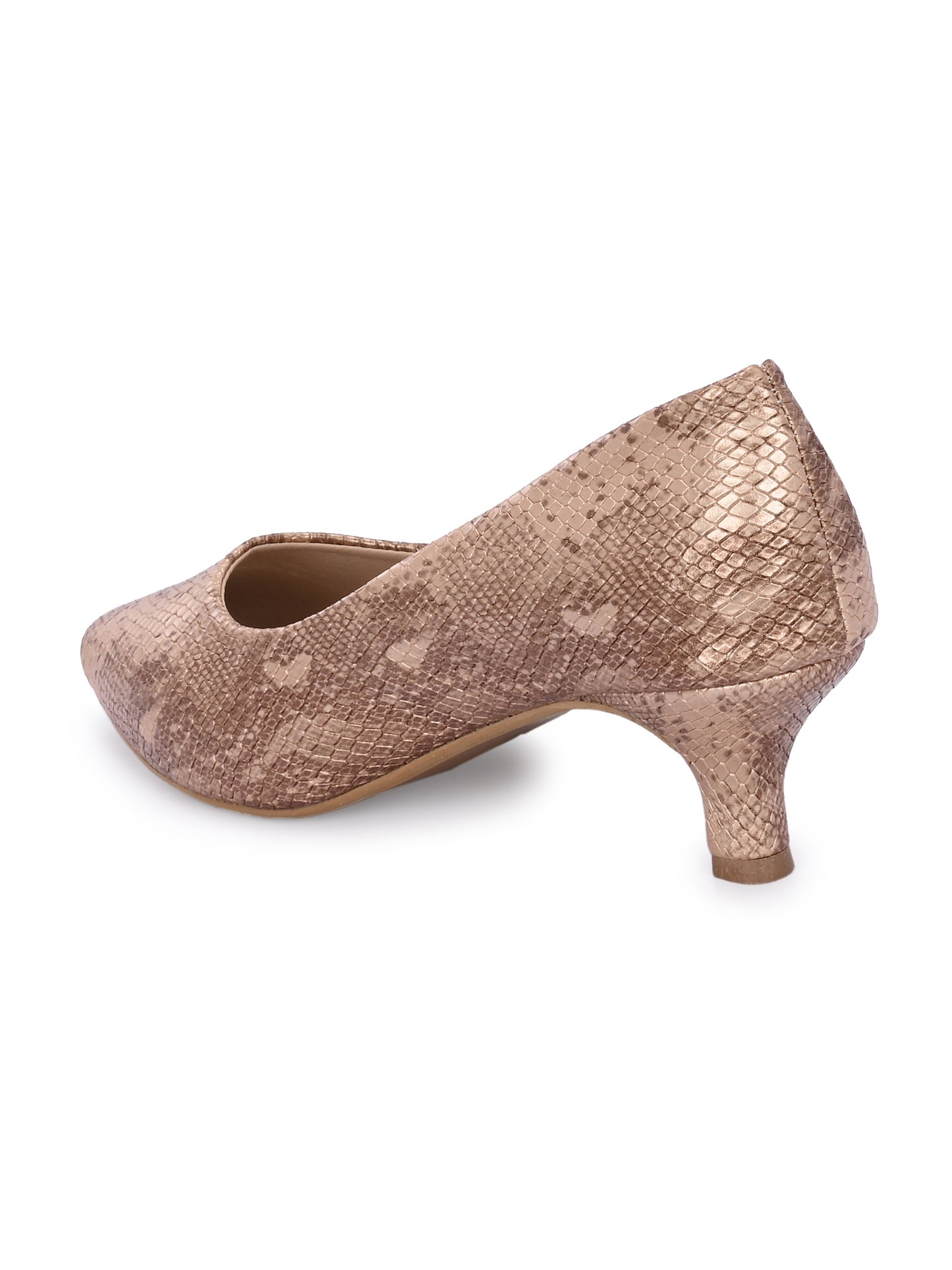 Women Pumps Copper Printed Pointed Toe Block Heeled Sandals