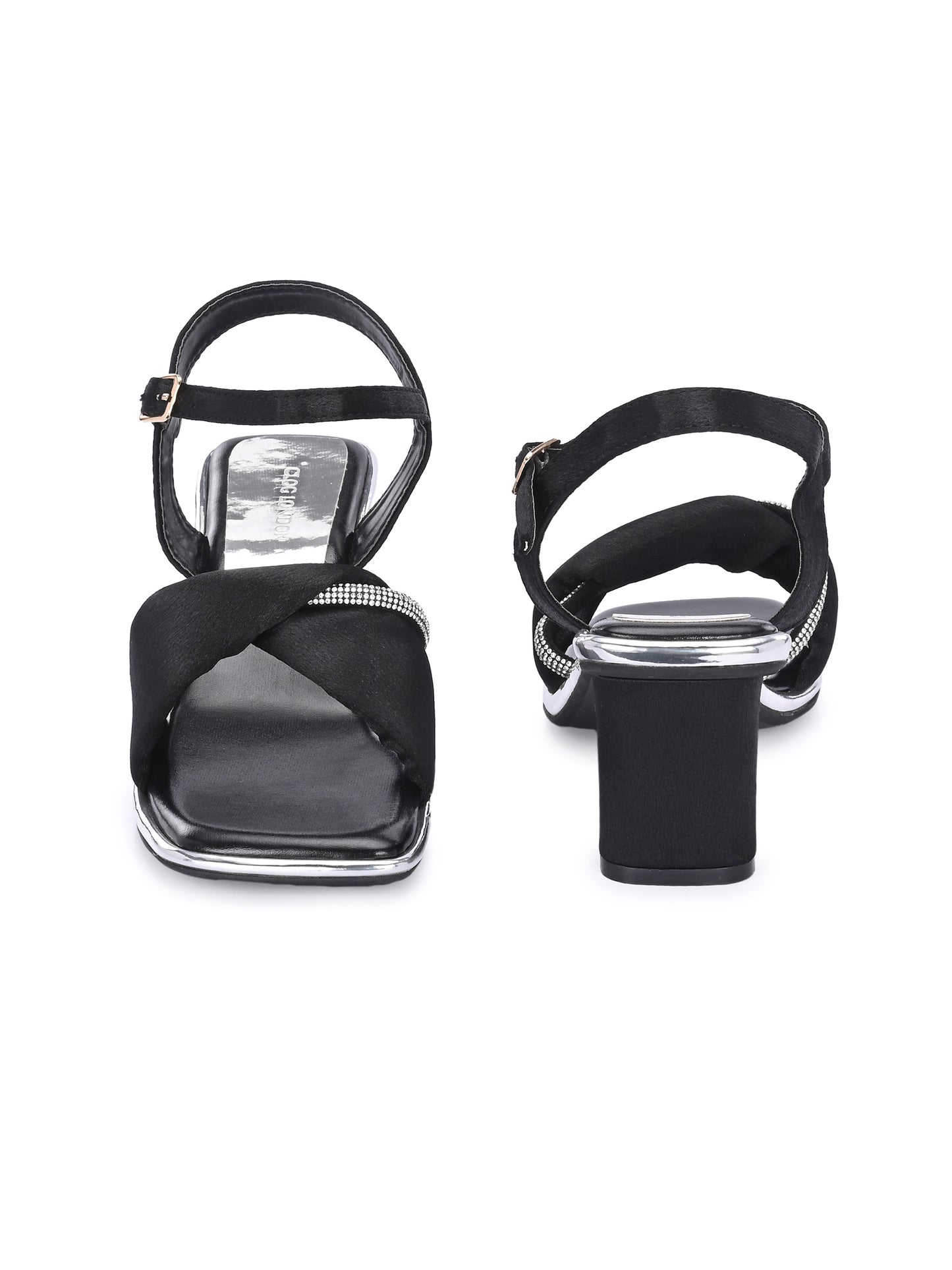 Women Black Block Comfortable Heel Sandals