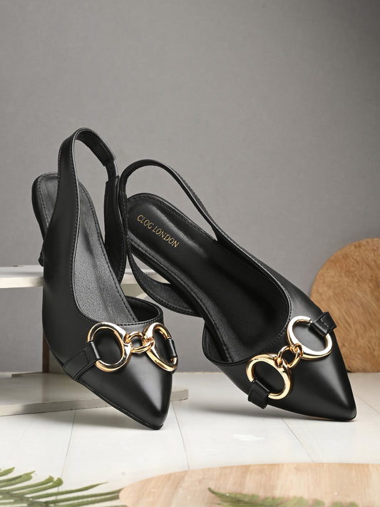 Women White Buckle Detail Kitten Pumps Heels