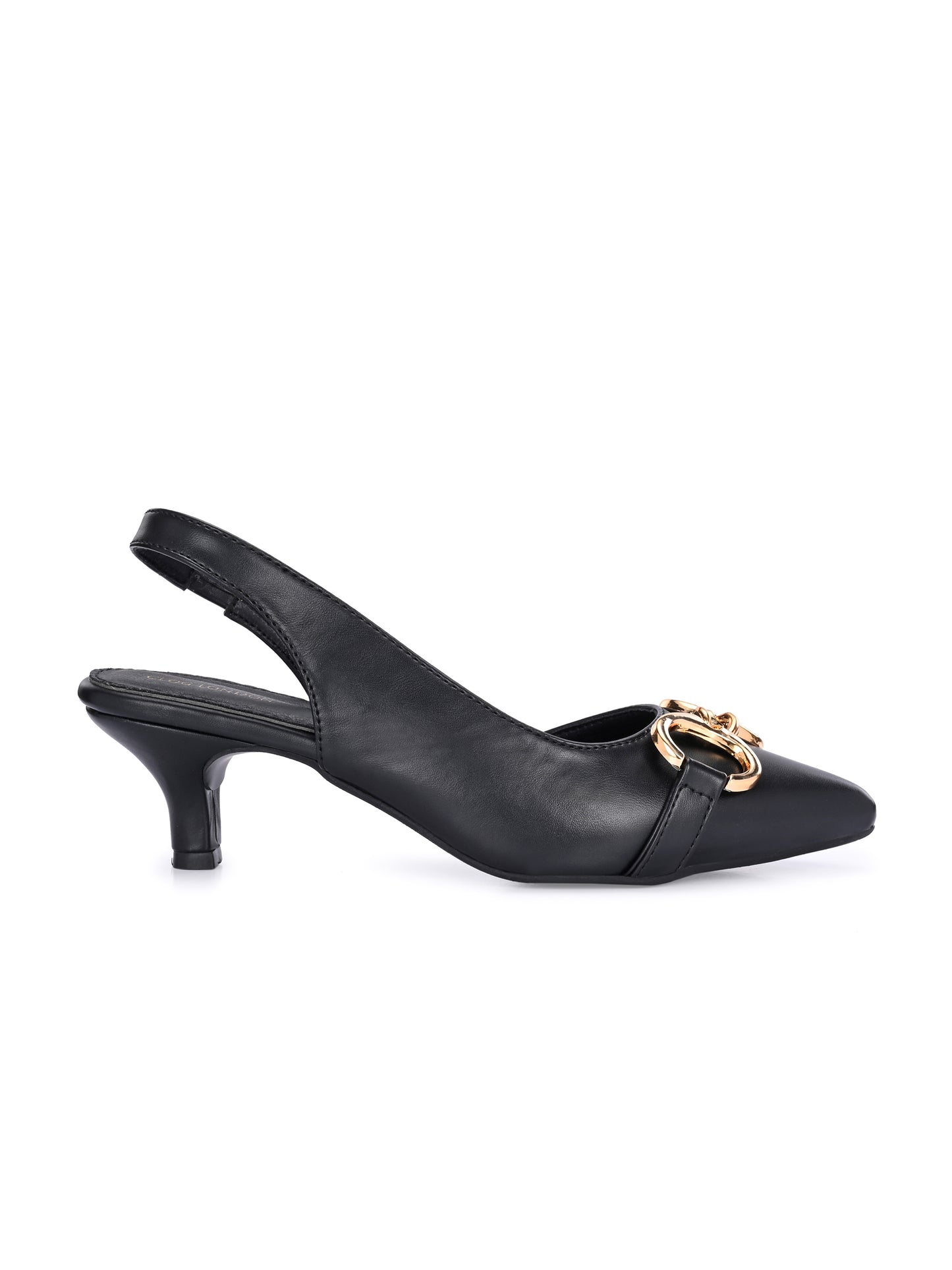 Women White Buckle Detail Kitten Pumps Heels