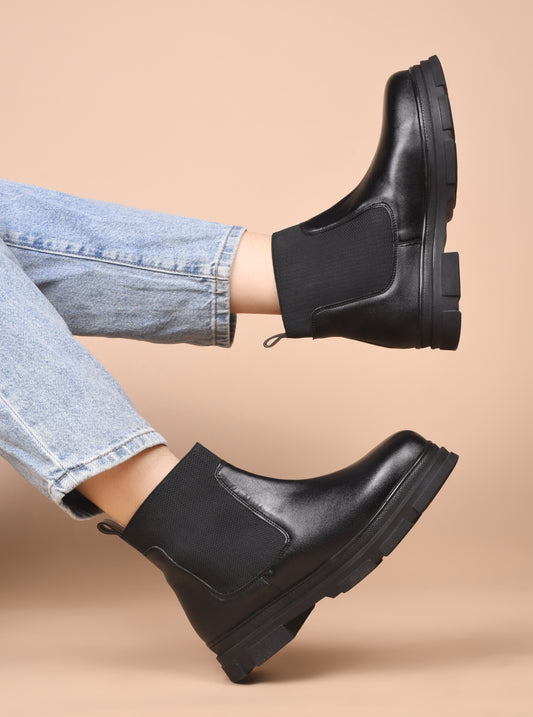 Women Black Block Heeled Boots
