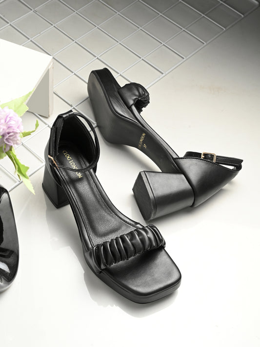 Women Black Strap Heels Sandals