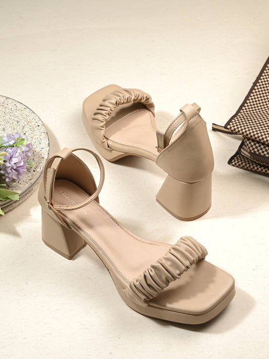 Women Beige Strap Heels Sandals