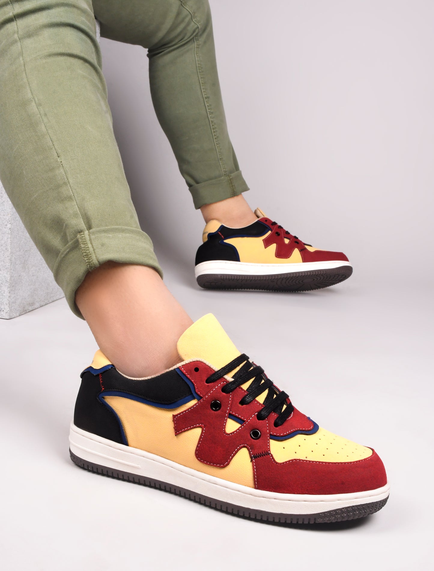 Men's Red & Yellow Casual Sneakers Shoes