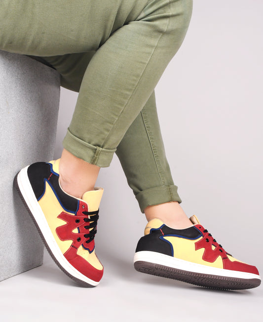 Men's Red & Yellow Casual Sneakers Shoes