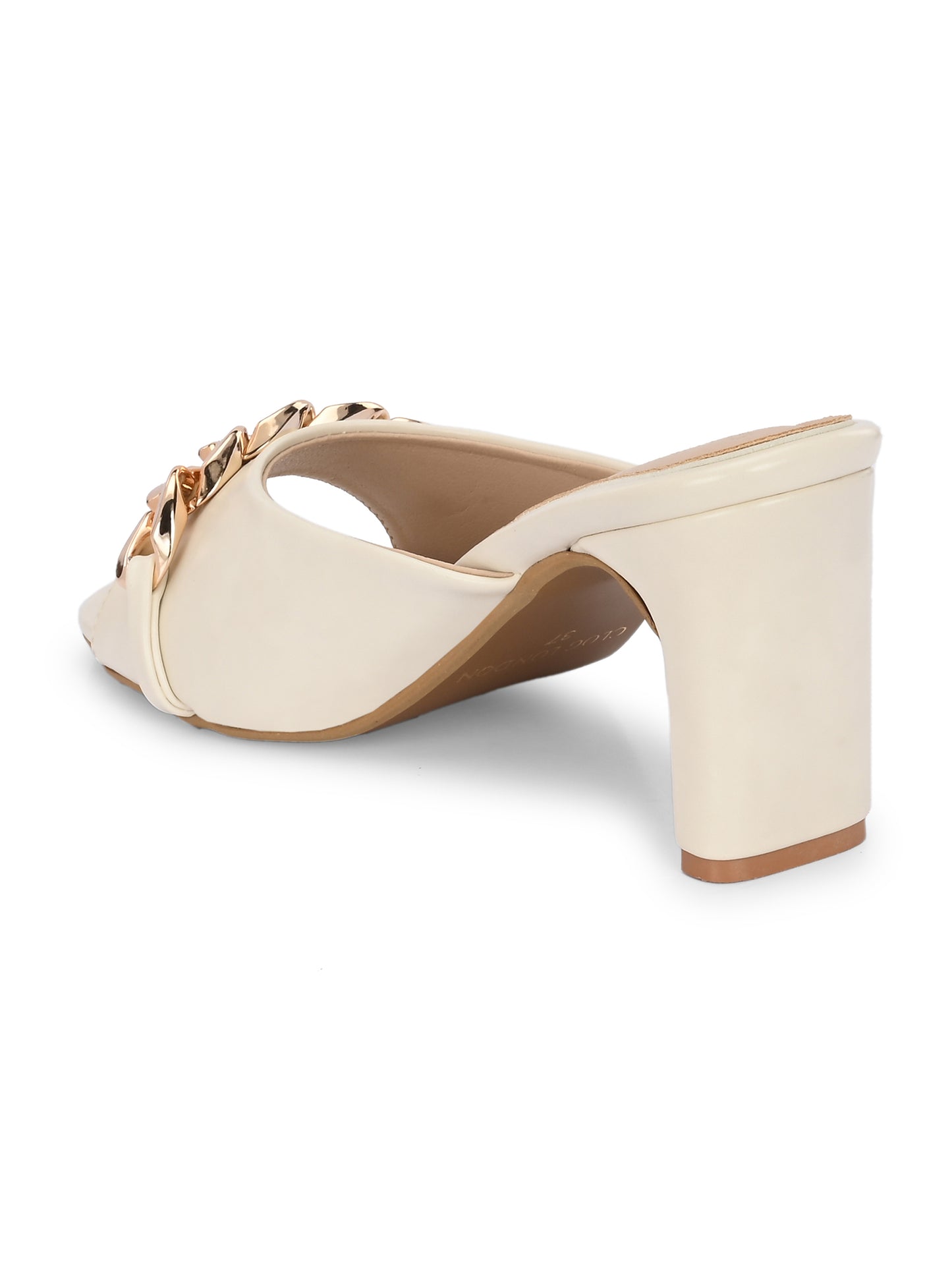 Women Beige Open Toe Block Heels