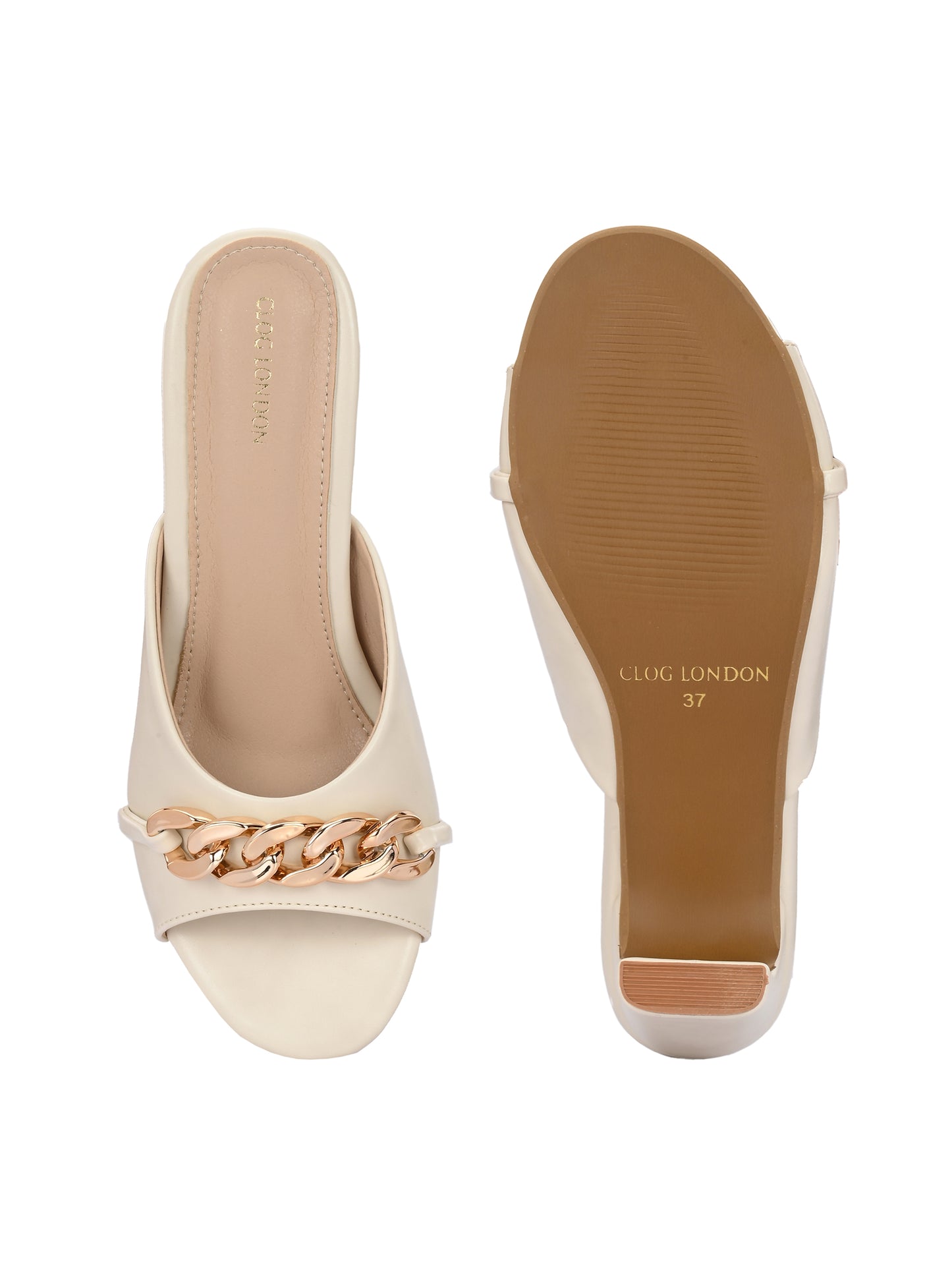 Women Beige Open Toe Block Heels