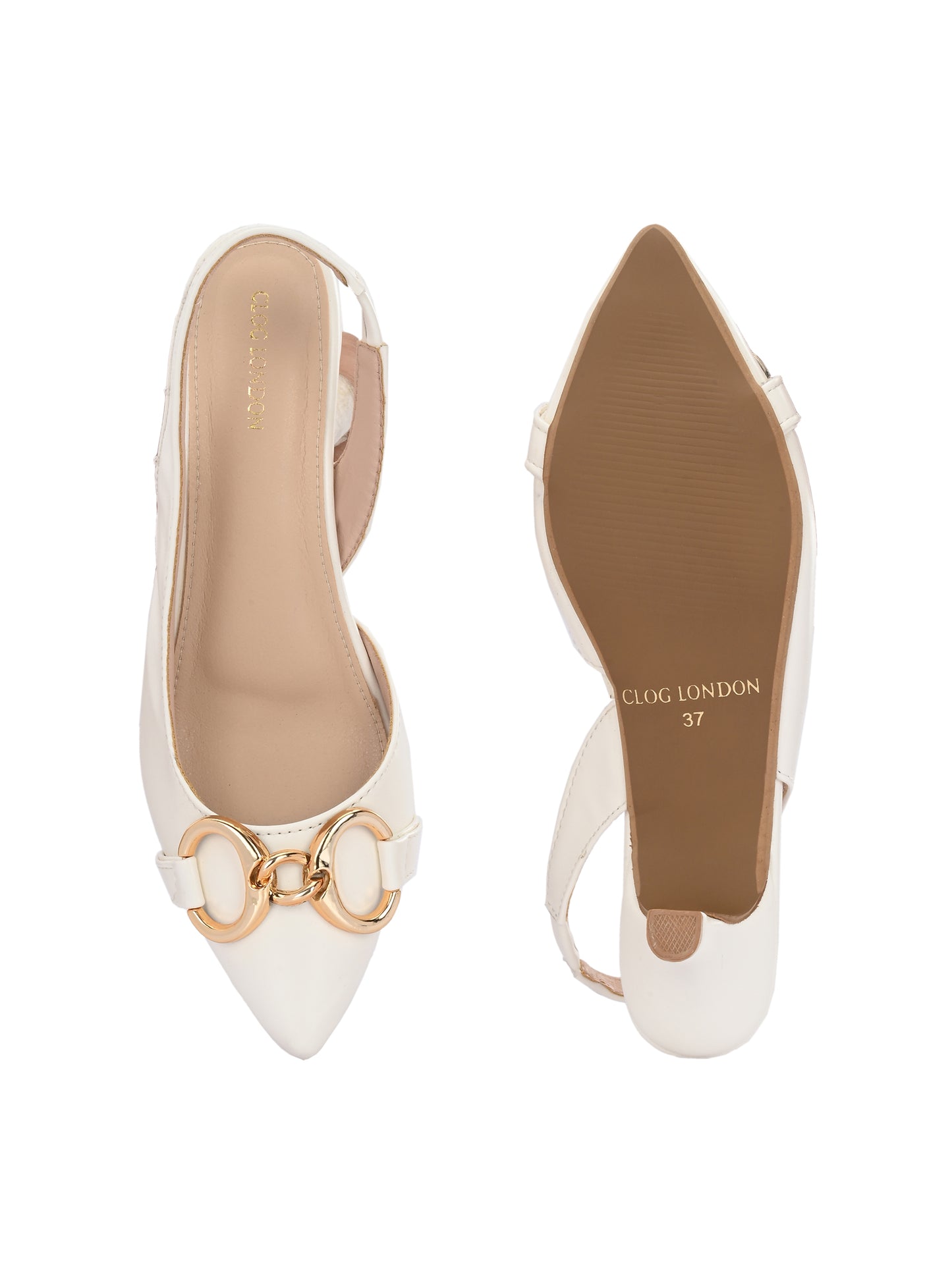 Women White Buckle Detail Kitten Pumps Heels