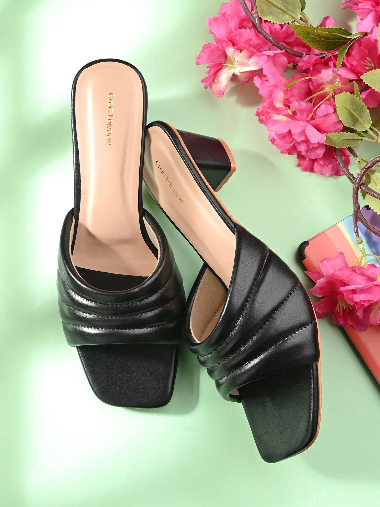 Women Green Double Strap Heel Sandals