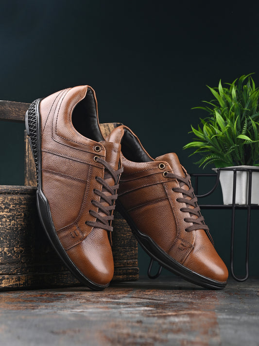 Men's Solid Brown Lace-Up Sneakers Shoes