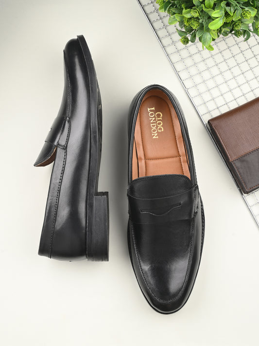 Men's Round Toe Leather Penny Loafers