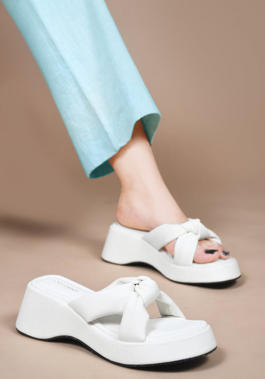 Women White Wedge Slip Heel