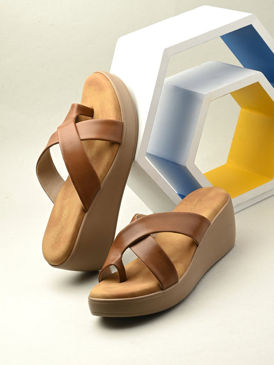 Women Brown Wedges Heeled Sandals
