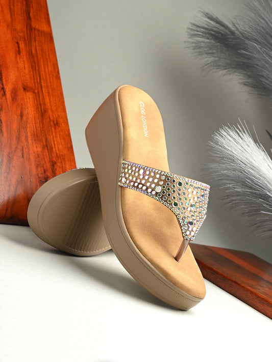 Women Tan Heeled Sandals