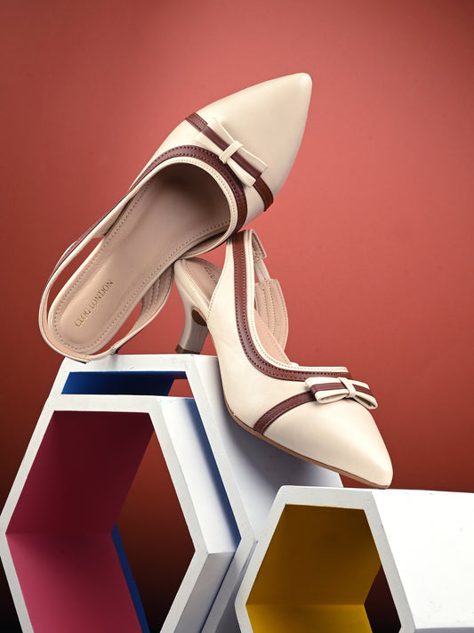 Women Pumps Off-White Heeled Sandal with Adjustable Ankle Strap