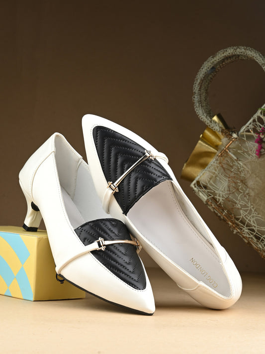 Women Black & White Pumps Heeled Sandals