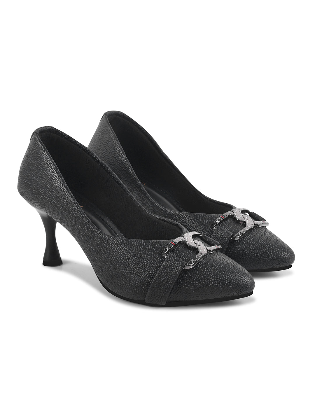 Women Black Slip on Stiletto Heel Pumps Sandals