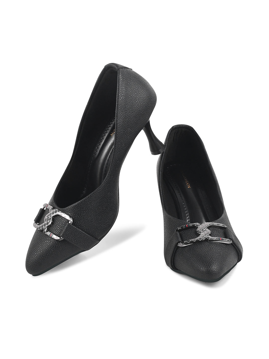 Women Black Slip on Stiletto Heel Pumps Sandals