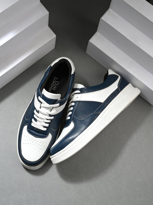 Men's White-Navy Blue Sneakers Shoes