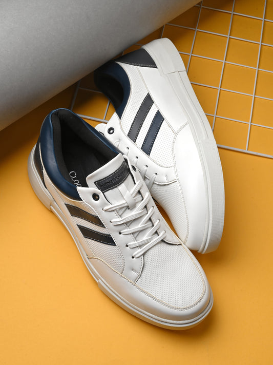 Men's White Striped Sneakers - Casual Shoes