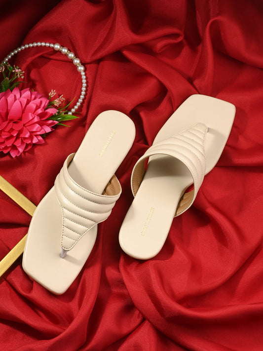 Womens Off-white One Toe Outdoor Flats & Sandals