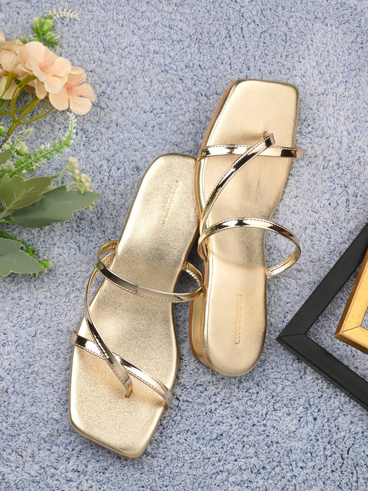 Women Gold  Slide Flats