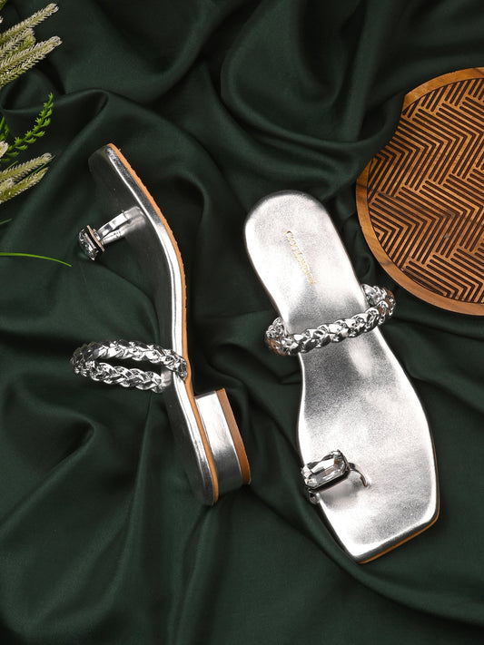 Womens Silver Toe Ring Flats & Sandals