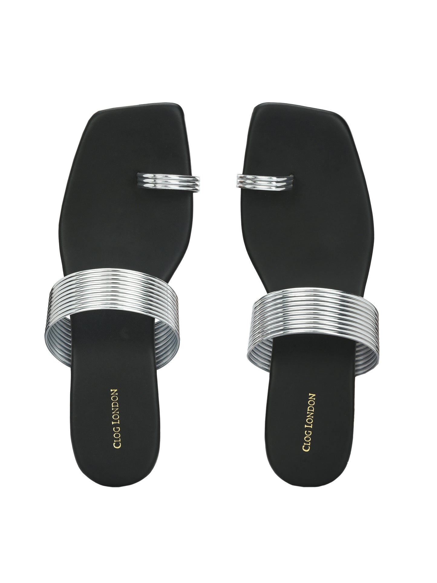 Women Silver Heeled Sandals Strap Slide Flats