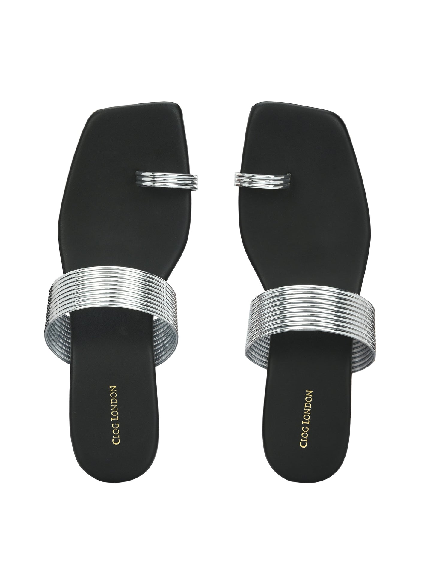 Golden Black Toe-Ring Flats & Sandals for Women