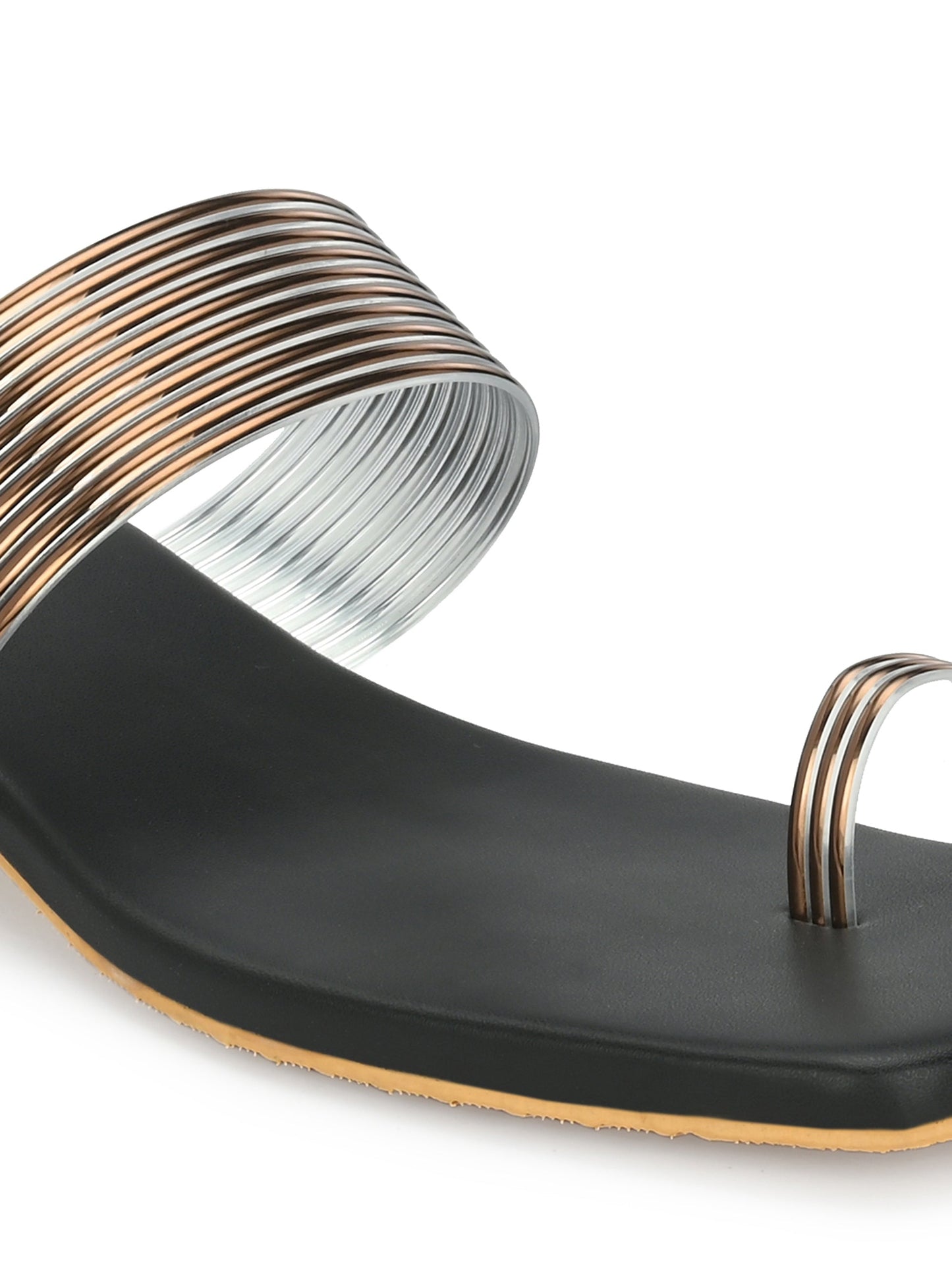 Golden Black Toe-Ring Flats & Sandals for Women