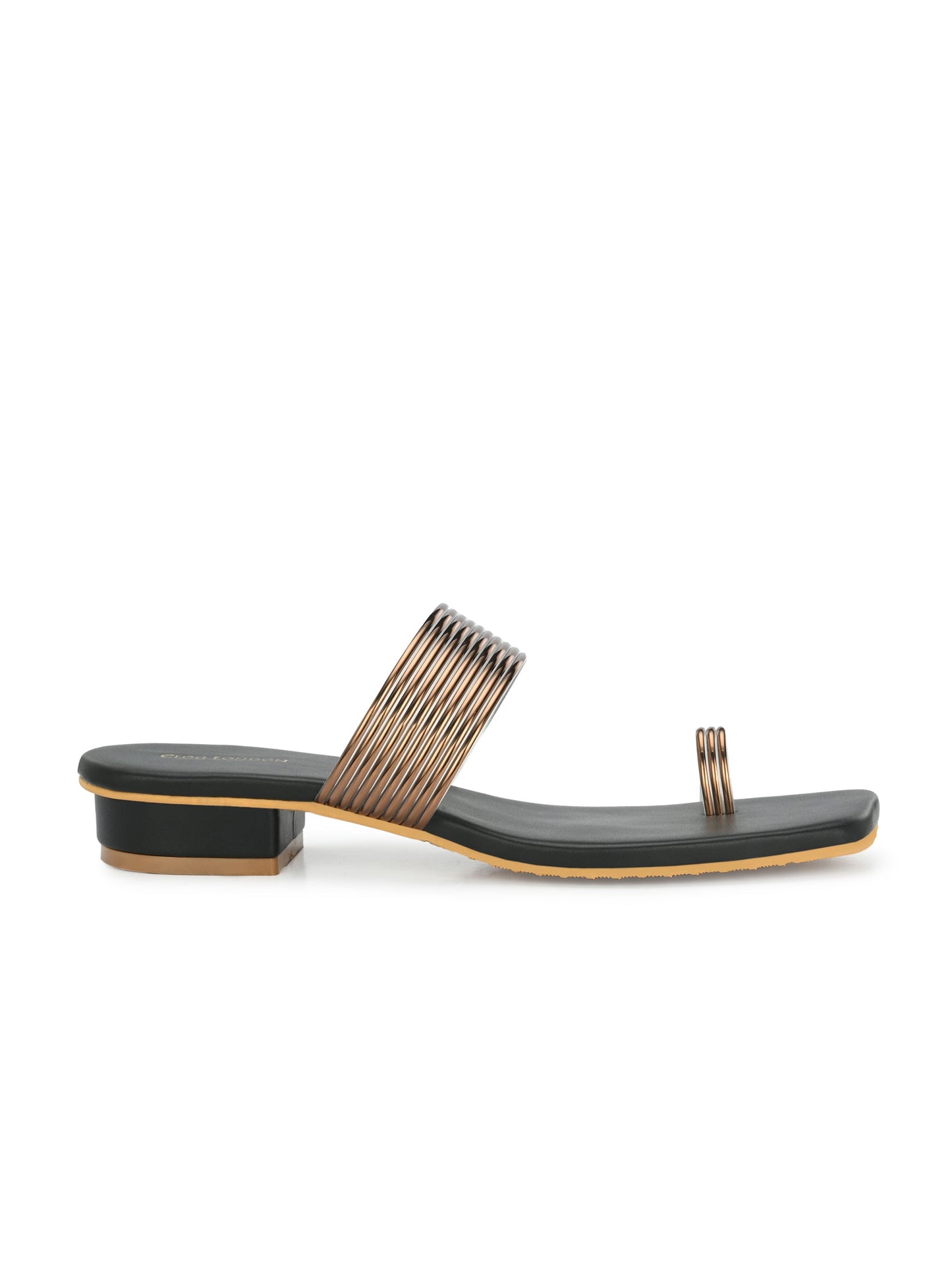 Golden Black Toe-Ring Flats & Sandals for Women