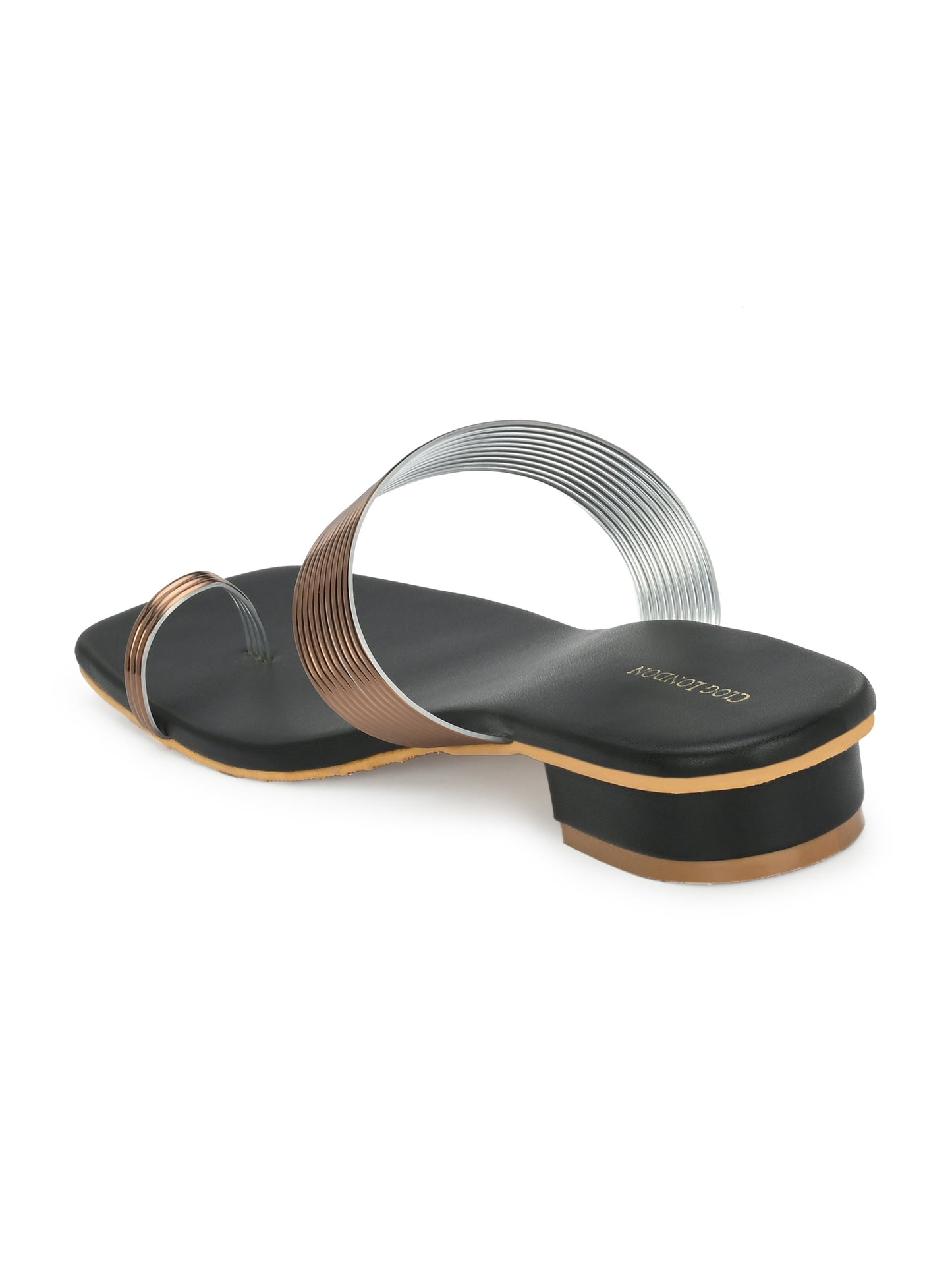 Golden Black Toe-Ring Flats & Sandals for Women