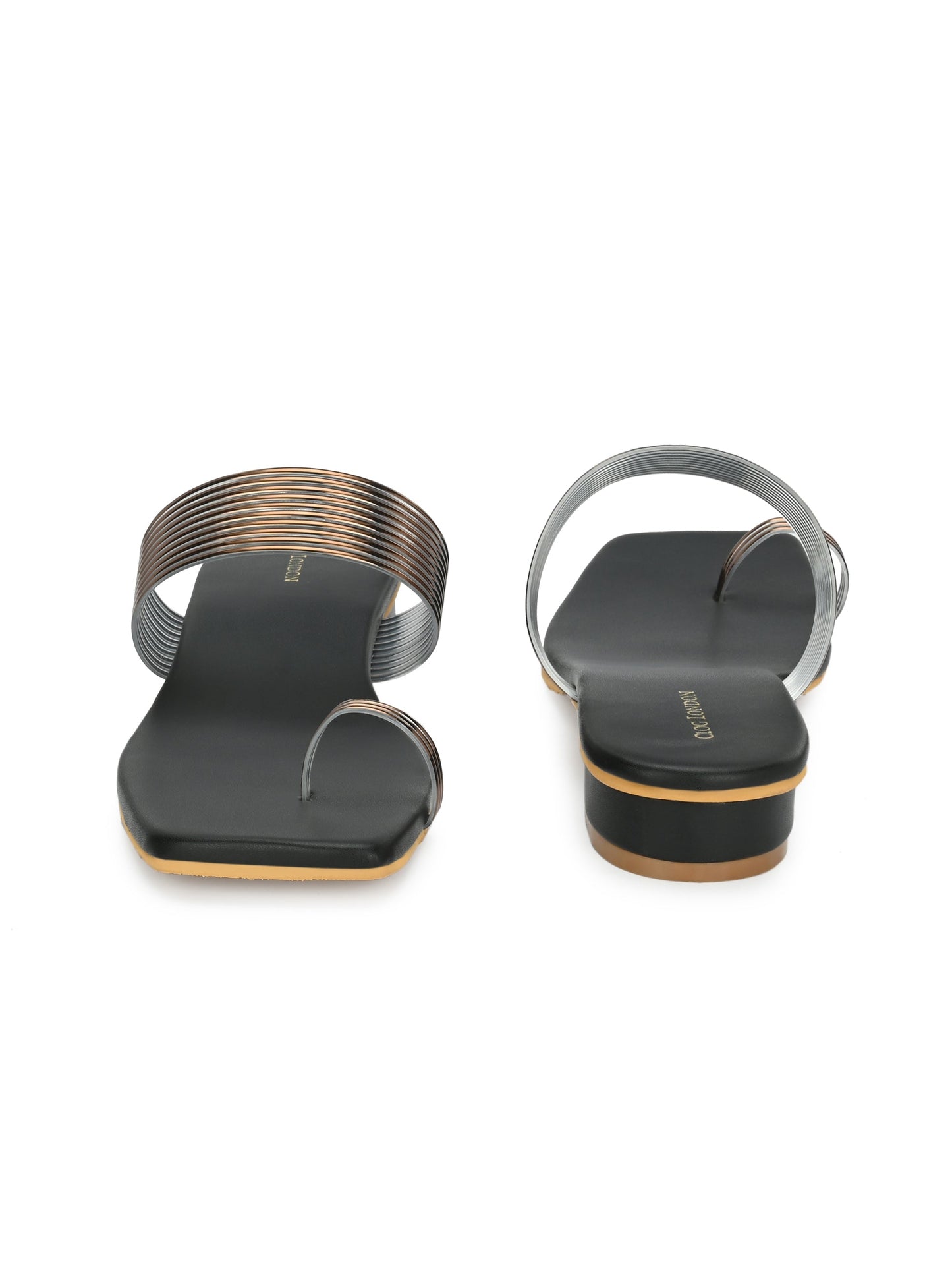 Golden Black Toe-Ring Flats & Sandals for Women