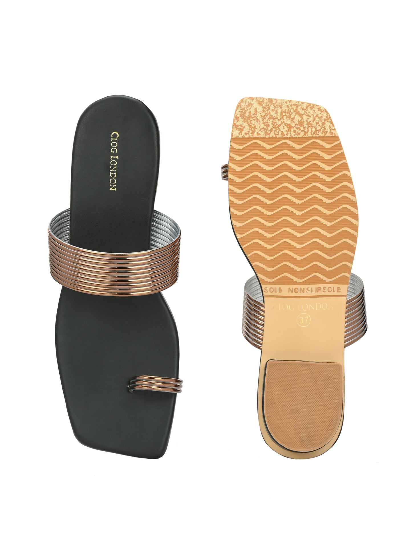Women Silver Heeled Sandals Strap Slide Flats
