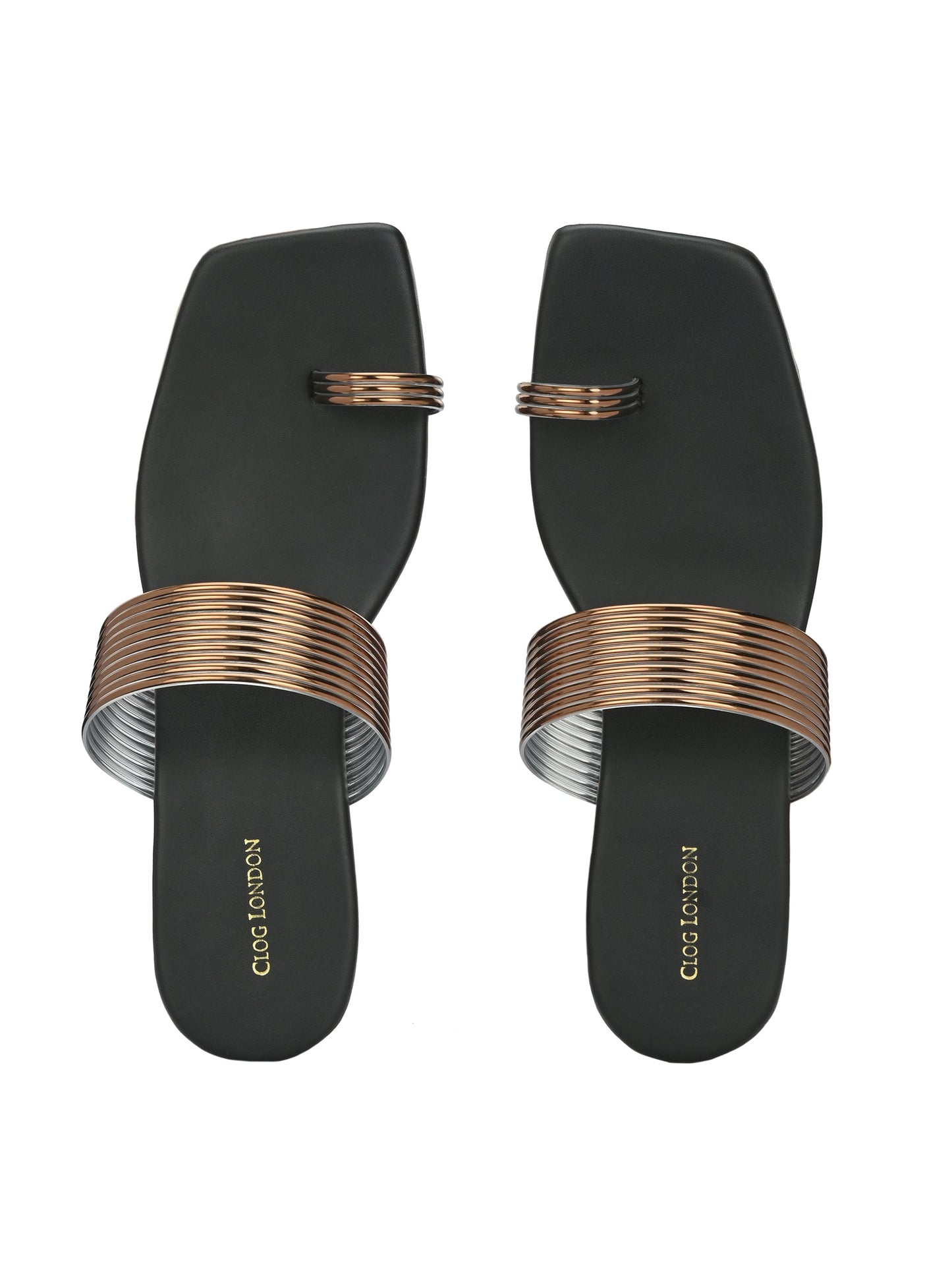 Golden Black Toe-Ring Flats & Sandals for Women