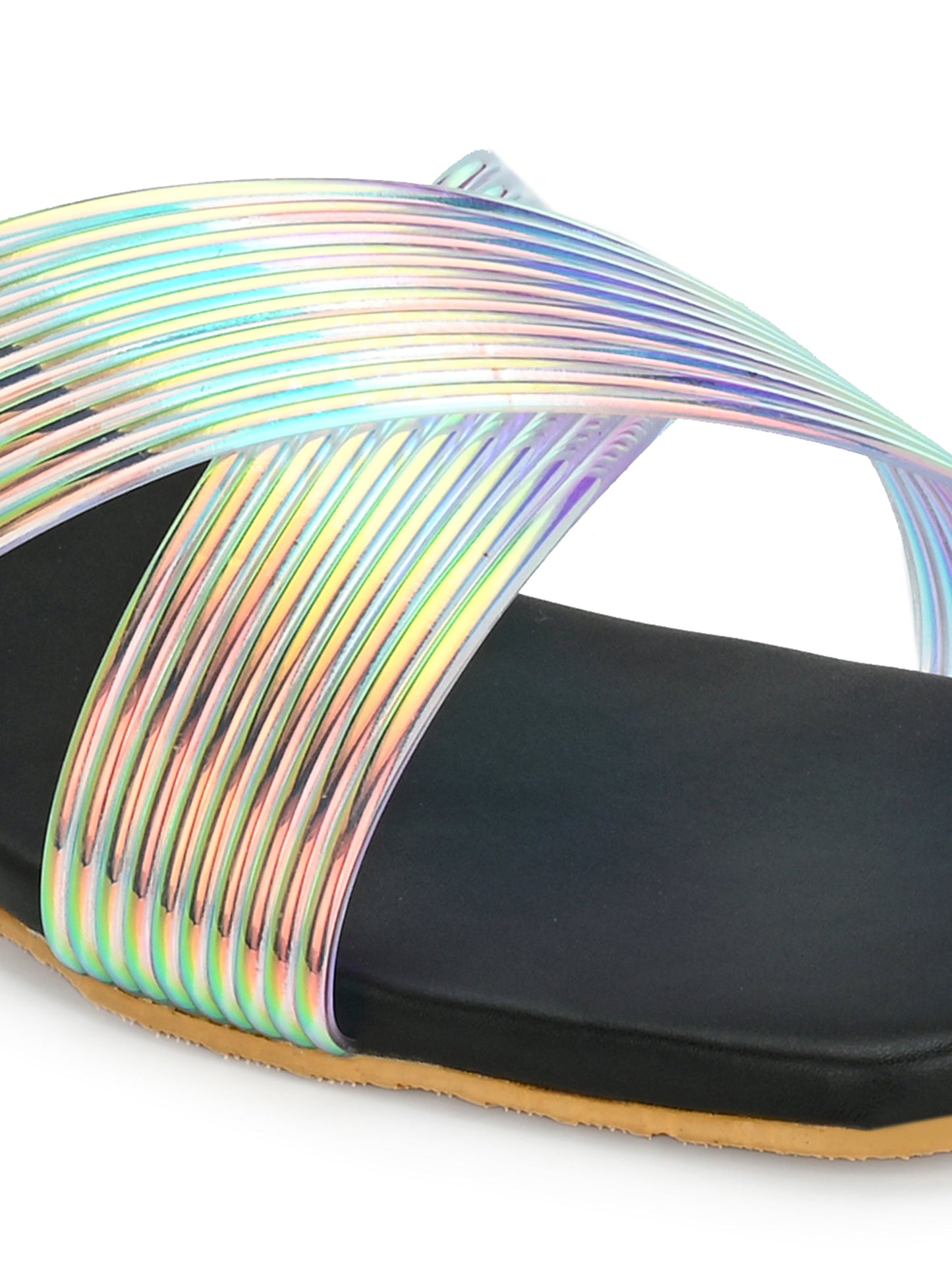 Womens MultiColored Cross Strap Flats & Sandals