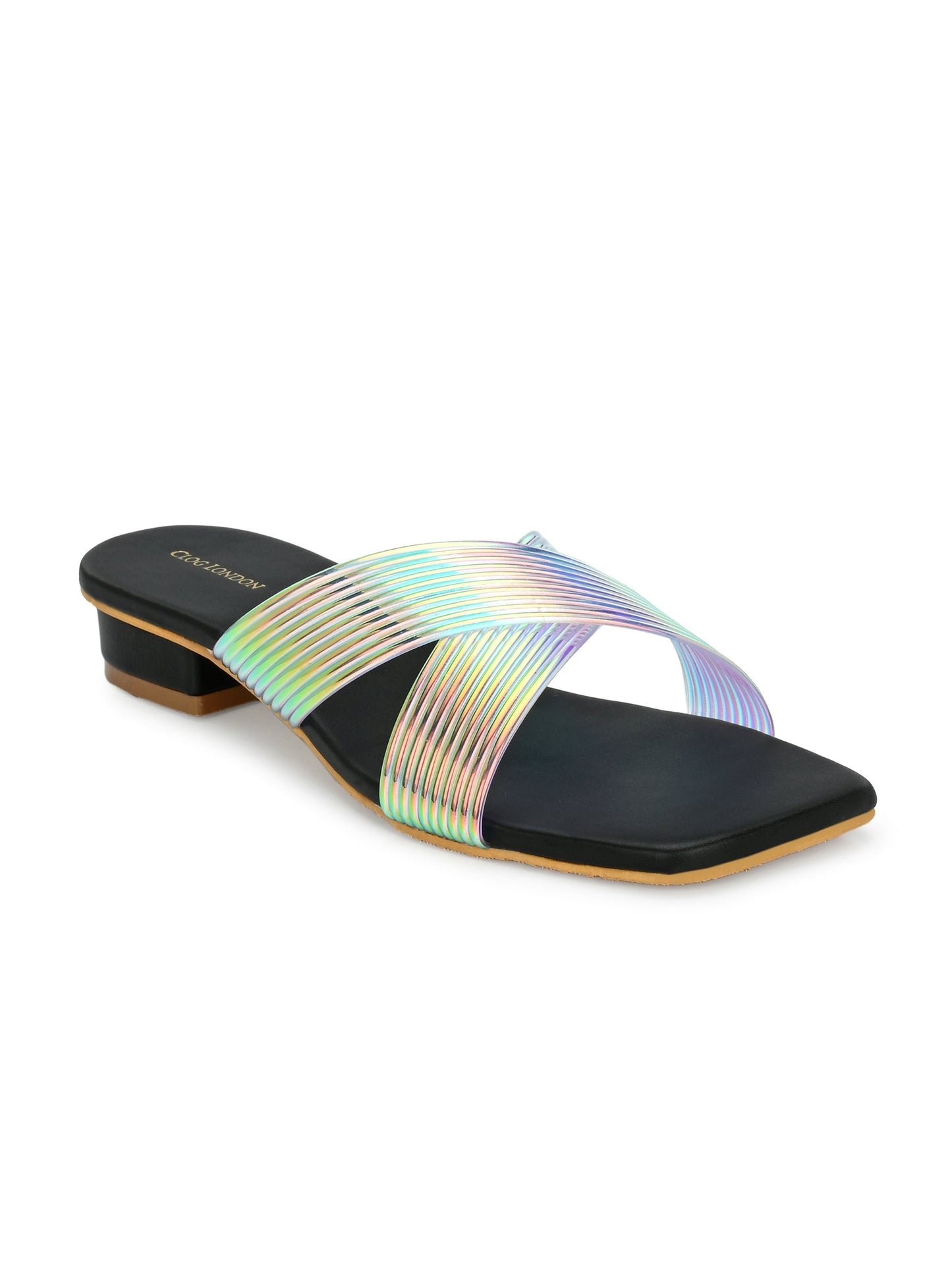 Womens MultiColored Cross Strap Flats & Sandals