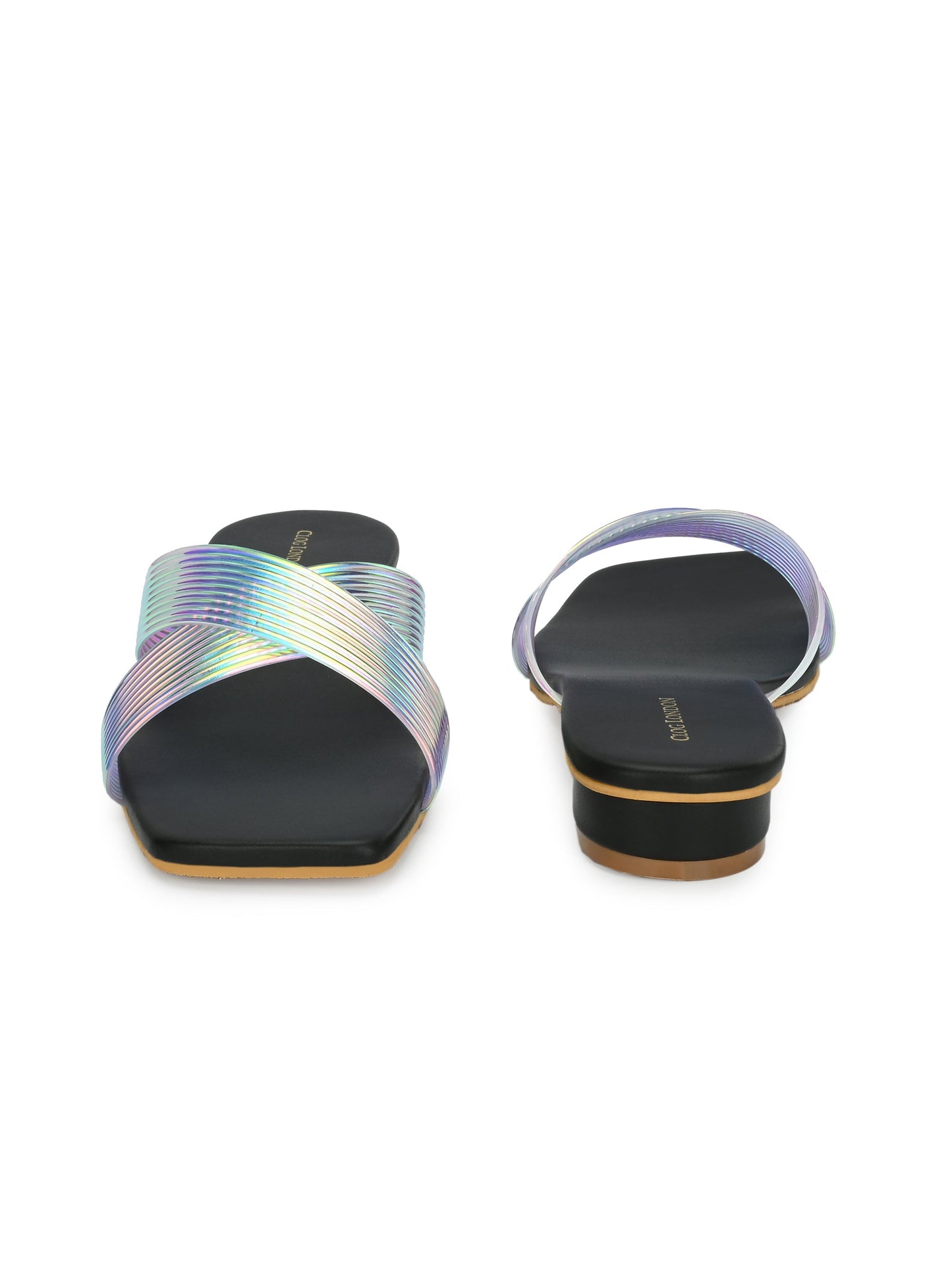 Womens MultiColored Cross Strap Flats & Sandals
